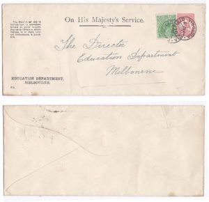 Australia 1919 Caufield Victoria 1d OHMS PSE "Roo" w/ "Printed "OS" in Dots > Melbourne Education Department Uprated