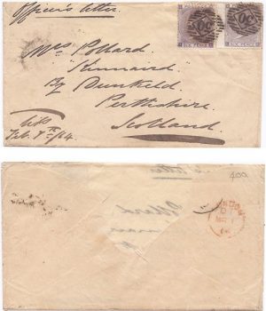 Jamaica 1864 Port Royal "Officer's Letter" ex H.M.S. "Royalist" > Scotland Bearing 6d Great Britain Pair for Dbl Ltr Rate Tied w/ "30" Numeral Cancel; VERY SCARCE