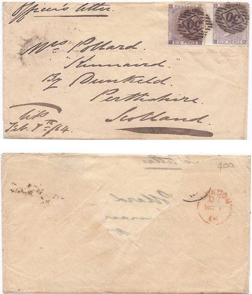 Jamaica 1864 Port Royal "Officer's Letter" ex H.M.S. "Royalist" > Scotland Bearing 6d Great Britain Pair for Dbl Ltr Rate Tied w/ "30" Numeral Cancel; VERY SCARCE
