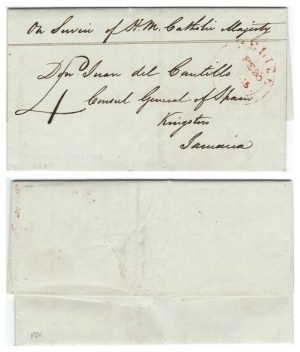 British Honduras 1845 Belize Folded Entire Endorsed "On Service" > Spanish Consul at Jamaica w/ Rde Dbl Circle Date-stamp; SCARCE & VERY FINE