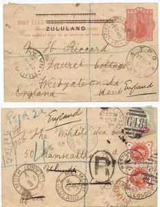 Zululand 1898 Incoming REG PC ex England > Ulundi with Zululand Card H&G2 Returned; VERY Unusual & RARE